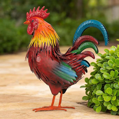 Ratuor Rooster Garden Statue Sculpture Metal Chicken Yard Decor Outdoor Figurines Patio Backyard Decoration (red)