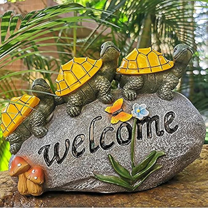 shumi Solar Garden Statue Turtle Outdoor Lights -Welcome Turtles on a Rock Solar Powered LED Outdoor Garden Ornaments，for Indoor Outdoor Yard Statue Decoration，Thanksgiving Christmas 1 Pack