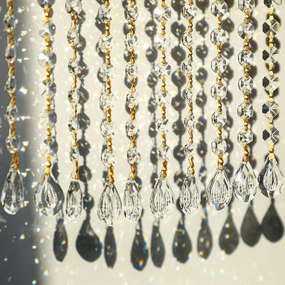 10pcs Crystal Garland Strands Crystal Lamp Beads Glass Loquat Prism Hanging Chandelier Beads Replacements Strings Christmas Wedding Decoration for Home Gold Pinning