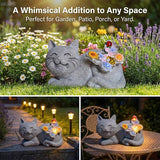 Solar Cat Garden Statue with LED Lights, Waterproof Resin Outdoor Cat Decor, Patio Lawn Yard Ornament, Unique Gifts for Women Mom