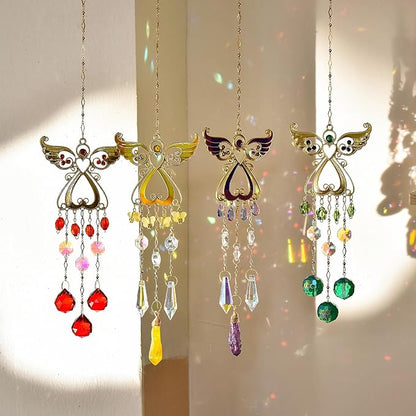 WOMHOPE Sun Catcher Crystals Hanging Rainbow Maker for Windows Garden Suncatchers Crystal Prisms Angel Christmas Tree Ornament (Red)