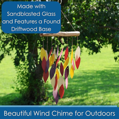 Blue Handworks Fiesta Waterfall Glass and Driftwood Chime, Sandblasted Glass and Found Wood Handcrafted Wind Chime