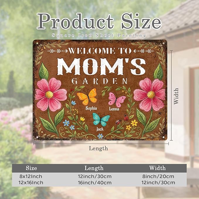 Personalized Garden Signs for Outside Custom Metal Tin Sign for Women, Retro Funny Mom Metal Sign Patio, Yard Rustic Home Decor Gift for Mothers Day, Grandmas, and Gardening Lovers