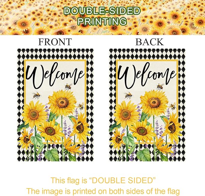 Baccessor Spring Summer Garden Flag 12.5x18 Inch Double Sided Burlap, Sunflowers Floral Flowers Welcome Holiday Front Yard Lawn Outdoor Outside Decoration