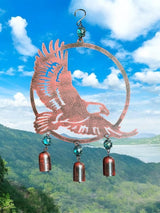 Wind Chime Eagle American Hanging Decor for Outdoor Metal W Glass Rustic Lawn Yard Patriotic 19" x 12"