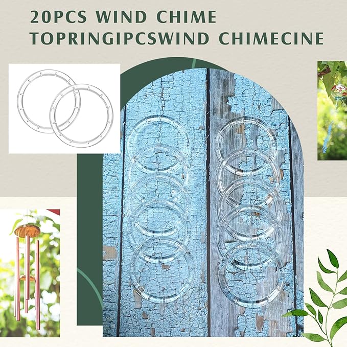 20 Pieces Wind Chime Supplies DIY Top Circles of Wind Chime Kit with 2 Volumes Line Top Circles for Outdoor Home Garden Patio (Transparent)
