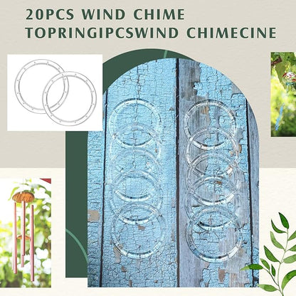 20 Pieces Wind Chime Supplies DIY Top Circles of Wind Chime Kit with 2 Volumes Line Top Circles for Outdoor Home Garden Patio (Transparent)