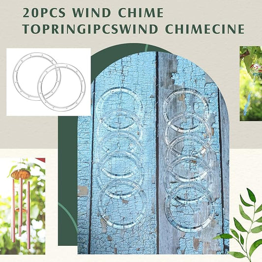 20 Pieces Wind Chime Supplies DIY Top Circles of Wind Chime Kit with 2 Volumes Line Top Circles for Outdoor Home Garden Patio (Transparent)