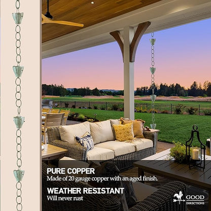 Good Directions 491V1-8 Crocus Rain Chain 8-1/2 Feet Long, Large Cups, 100% Blue Verde Pure Copper