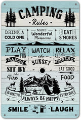 Camping Rules Metal Sign - Perfect RV and Camper Decor for Inside, Outdoor Camping Decorations, 12" * 8" (271)