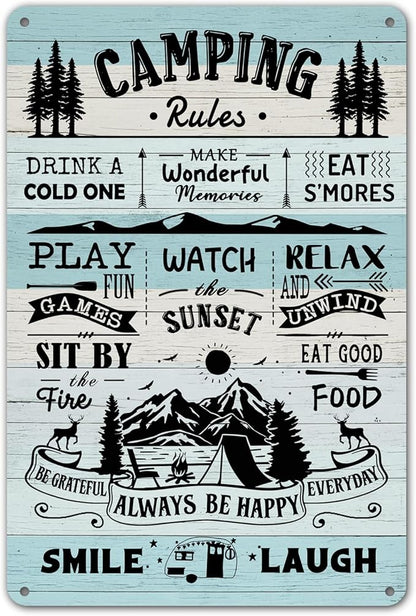 Camping Rules Metal Sign - Perfect RV and Camper Decor for Inside, Outdoor Camping Decorations, 12" * 8" (271)