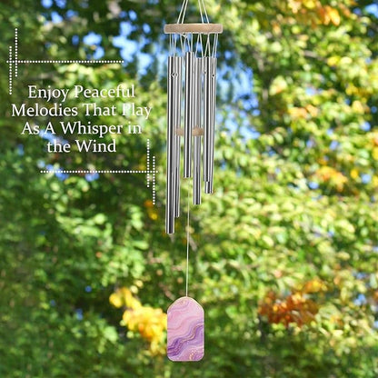 Pink Purple Marble Wind Chime 20.5 Inch, Wooden & Metal Windchime for Outdoor Garden Indoor Home Decor, Memorial Gift Wind Bell with Relaxing Sound for Patio Yard Bedroom