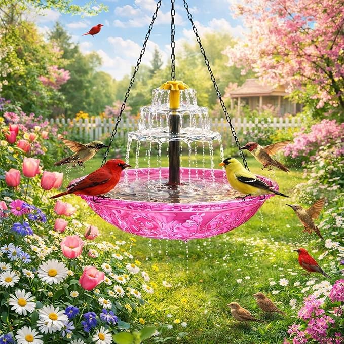 Solar Cascade Hanging Bird Bath Fountain,Outdoor Hanging Bird Bath Solar Fountain for Bird Bath, Solar Bath Fountain for Birds with Solar Pump and Decorative Bowl for Garden, Patio Gift (1PCS B)