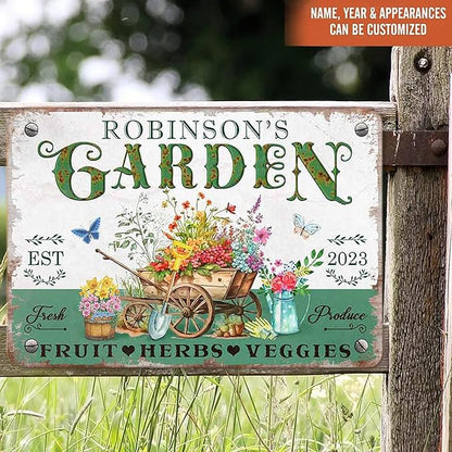 Custom Metal Signs with Name Made in USA Personalized Vintage Garden Sign Waterproof Vintage Decorative Metal Print for Wall Decor Customized Home Garden Ideas Gifts Artwork Prints for Yard Ourdoor