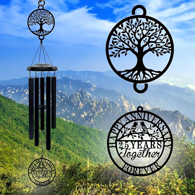 25th Wedding Anniversary Wind Chime Gifts for Parents Couple Husband Wife Friends Keepsake Decoration for Home or Garden