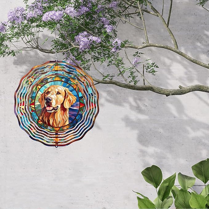 Golden Retriever Wind Spinner Pet Dog Memorial Gifts, Vibrant 3D Kinetic Aluminum Metal Hanging Outdoor Garden Decor, Loss of Dogs Sympathy Gifts, 8" Wind Sculptures for Patio, Porch Yard Art (GR4)