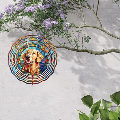 Golden Retriever Wind Spinner Pet Dog Memorial Gifts, Vibrant 3D Kinetic Aluminum Metal Hanging Outdoor Garden Decor, Loss of Dogs Sympathy Gifts, 8" Wind Sculptures for Patio, Porch Yard Art (GR4)