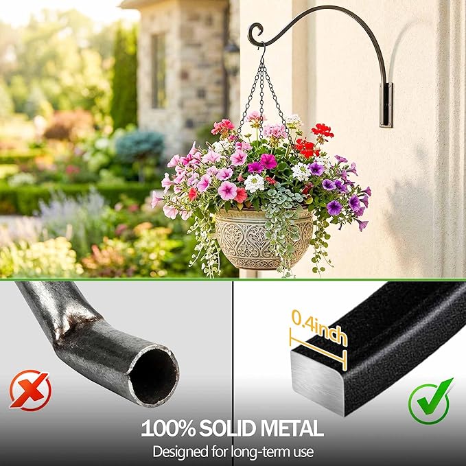 Lifyzoon Heavy Duty Plant Hanger Bracket (16"/Black), 80lbs Weight Capacity - Outdoor Hand-Forged Hanging Plant Bracket Durable and Stable Bird Feeder Hanger
