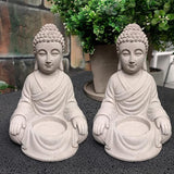 Kante 6.5" H Set of 2 Cement Composite Sitting Buddha Statues Ornament, Natural Concrete Indoor/Outdoor Tabletop Décor