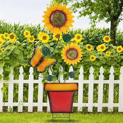 pearlstar Sunflower Decorative Garden Stake 44 Inches Large Metal Art Outdoor Yard Decor Flower Pot Design for Outside Garden Lawn Patio Proch Ornaments,Butterfly