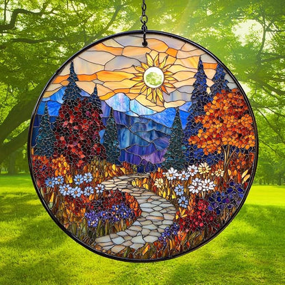 Moutain Range Acrylic Suncatcher Stained Glass Effect Window Car Hanging Christmas Ornament Indoor Outdoor Decor Garden Sun Catcher Panel for Scenery Lover for Women Mom Grandma