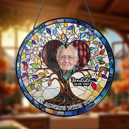 NAZENTI Custom Memorial Photo Gift for Grandpa, Keepsake and Remembrance, Sympathy in Memory of Loved One Gifts, I'm Always with You Gifts Sympathy Personalized Stained Glass Window Hanging
