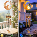 Solar Moon Cat Wind Chimes, Cat Lover Gifts for Mom Women Men Birthday Mothers Day, Hanging Outdoor Decor Cracked Glass Ball Memorial Large Wind Chimes, Decorations for Garden Yard Patio Porch