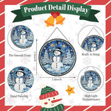 Christmas Snowman Stained Glass Window Hanging, 7.9" Snowman Sun Catcher Glass Panel with Chain, Xmas Snowmen Hand Painted Round Glass Gifts for Couples, Christmas Snowmen Housewarming Gift