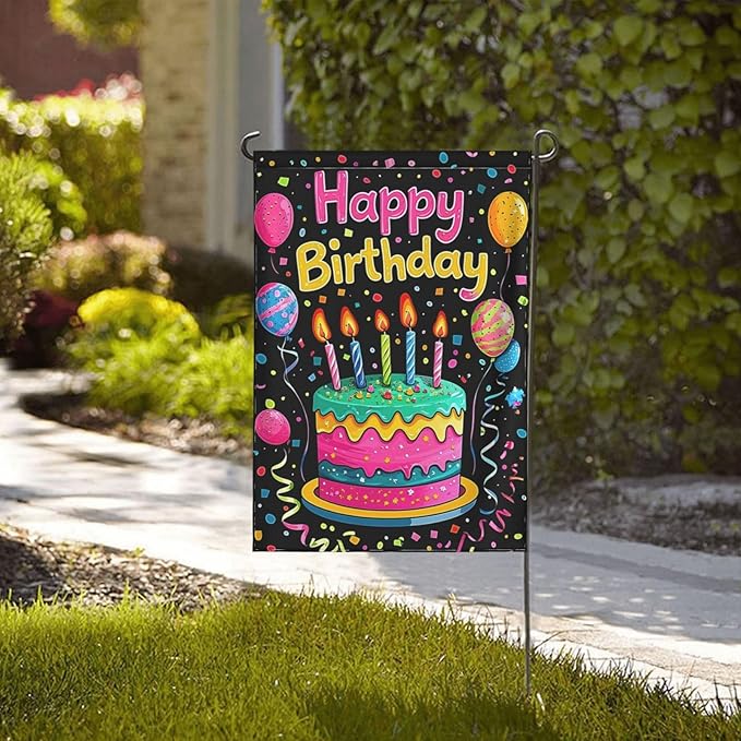 Happy Birthday Garden Flags 12×18 Inch Double Sided Decorative Yard Banner Seasonal Flag for Outdoor Outside Decor