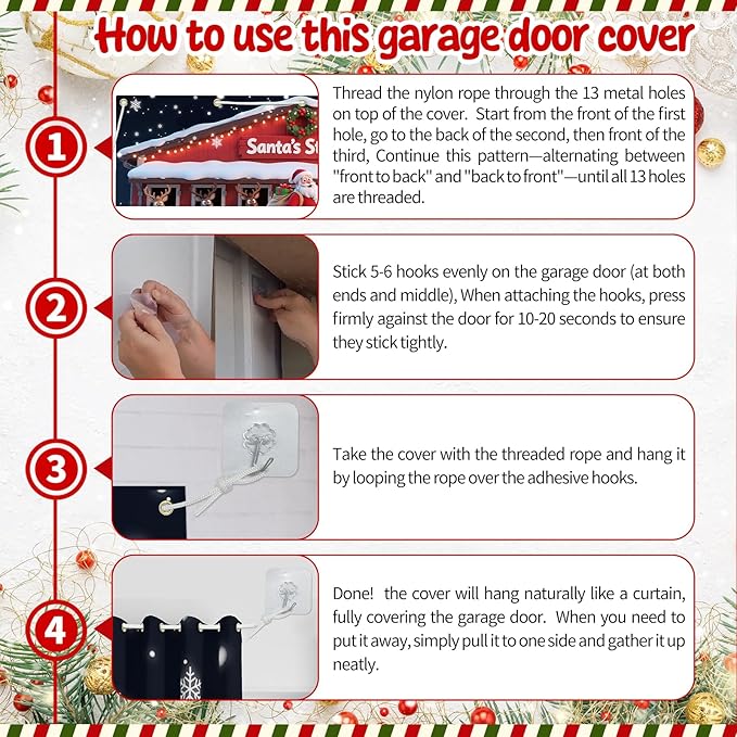 Christmas Decorations Garage Door Cover, 16 x 7 ft Santa's Stables Xmas Garage Door Banner Covering Mural Backdrop Background, Holiday Party Wall Decor Indoor Outdoor