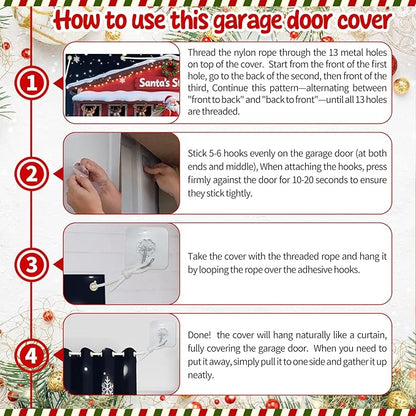 Christmas Decorations Garage Door Cover, 16 x 7 ft Santa's Stables Xmas Garage Door Banner Covering Mural Backdrop Background, Holiday Party Wall Decor Indoor Outdoor