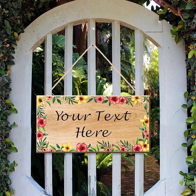 EDSG Personalized Signs Wooden Welcome Sign Custom Door Sign Personalized Plaque Yard Signs Garden Signs for Outside Hanging Wall Sign Home Decor(Design 3)
