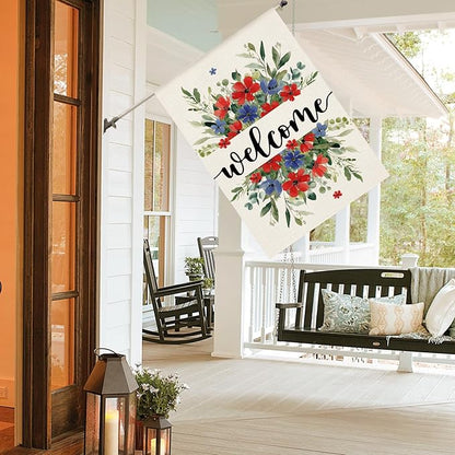 AVOIN colorlife Memorial Day Patriotic 4th of July House Flag 28x40 Inch Double Sided Outside, Welcome Floral Yard Outdoor Decoration