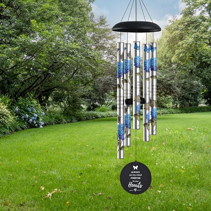 Blue Hydrangea Wind Chimes for Outside,Memorial Wind Chimes for Loss of Loved One Mother Father,Memorial Gifts,Sympathy Gift Baskets & Bereavement Gift idea,Wind Chime in Memory of a Loved One Mom