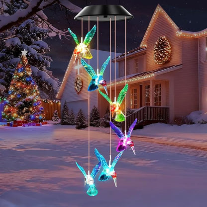 WENANA Blue Hummingbird Solar Wind Chimes Color Changing Lights Outdoor, Best Gifts for Mom Grandma Women Wife Aunt Daughter Sister, Unique Mobile Wind Chime, Gardening Yard Decorations