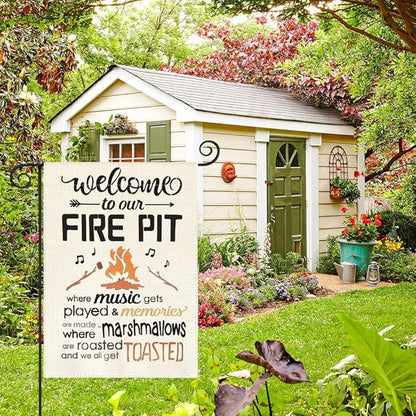 AVOIN colorlife Welcome To Our Fire Pit Camping Garden Flag 12x18 Inch Double Sided Outside, RV Campsite Campfire Holiday Yard Outdoor Decoration