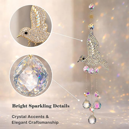 Hummingbird Crystal Suncatcher for Window Hanging, Rainbow Maker Prism Ornament with Hook, Sparkling Sun Catcher Decor for Home, Patio, Garden, Bird Lover Gift (Crystal Ball)