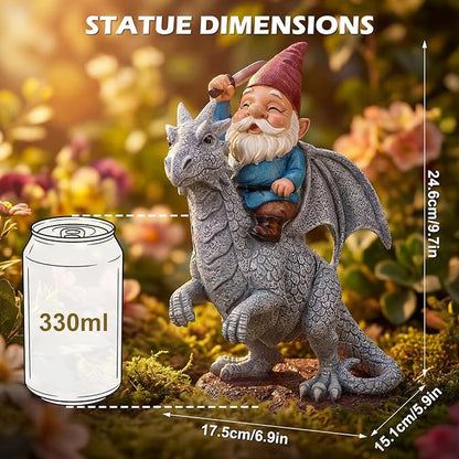 EXYGLO Gnome Garden Decor Statue, 9.7" Gnome Riding Dragon Outdoor Funny Decoration for Lawn, Patio, Yard, and Unique Housewarming, Birthday Ornament Gift for Boys, Friend, Family
