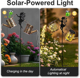 ZKLiLi Solar Fairy Hummingbird Watering Can Lights Outdoor, IP65 Waterproof Garden Decor with one Pole Two Light - Hanging Patio Lawn Pathway Gift for Backyard,Lawn,Patio