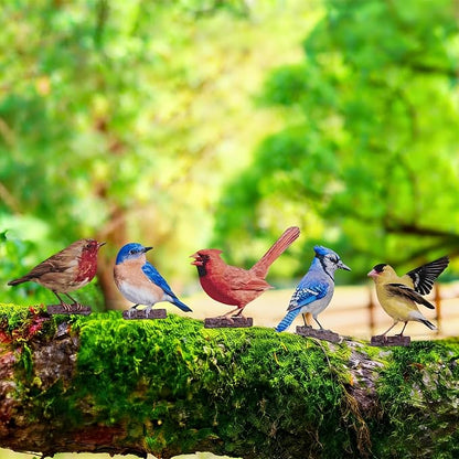 5PCS Vivid Metal Birds Fence Decor, Double-Sided Printed Garden Sculptures, Outdoor Bird Wall Decor, 2D Yard Art, Garden Bird Decoration for Patio, Balcony, Lawn, Bird Lovers