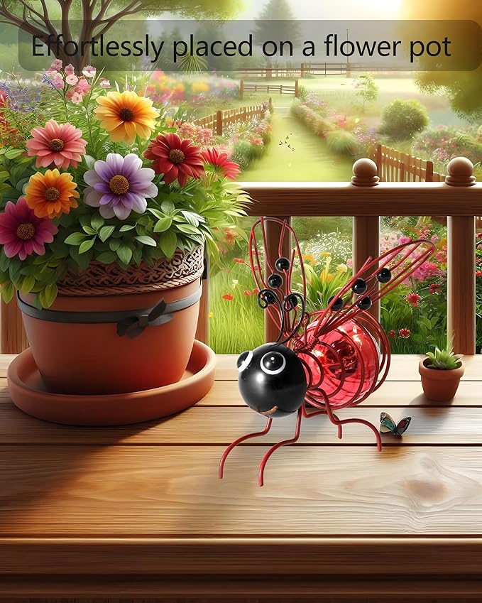 Lighted Outdoor Display - Solar Powered Hanging Bee Decor with Bouncy Springs - Outdoor Hanging Solar Lights for Christmas Garden, Yard, Patio, Porch (Red)