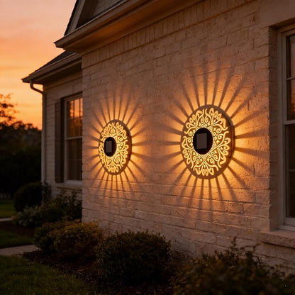 Solar Outdoor Fence Lights Decoration 2 Pack, Solar Wall Step Deck Lights Outdoor Garden Decor with Starlight Theme for Yard Art Porch Patio Backyard