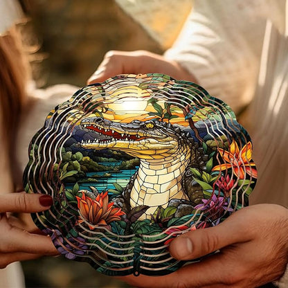 Crocodile Wind Spinner, Crocodile Stained Glass Wind Spinner, Wind Sculpture Crocodile Wind Spinners for Garden Patio Yard Decor