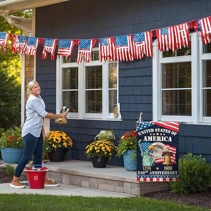 250th Anniversary America USA Garden Flag for Outside, Eagle Liberty Bell Statue of Liberty 1776-2026 Patriotic Double-Sided Waterproof Yard Flag 12x18 Inch for 4th of July Memorial Day Decor