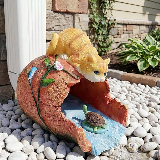 Funny Cat Garden Sculpture & Statue, Outdoor Decor Ornament, Gutter Diverter Rain, Downspout Extender, Eco-Friendly Resin, Splash Block, Perfect for 3"x4" Gutters, Unique Gift