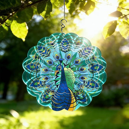 Peacock Metal Wind Spinner Outdoor 12 Inch 3D Hanging Wind Spinner for Outdoor & Indoor Decor, Garden Yard & Porch Ornament, Unique Kinetic Sculpture Gift for Women - Christmas Thanksgiving Decoration