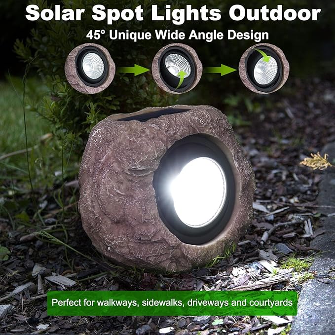 Solar Rock Lights Outdoor Waterproof - [4 Pack] Realistic Stone Solar Powered Garden Lights, LED Decorative Landscape Lighting for Pathway, Yard, Walkway, Lawn, Rockery, Warm White