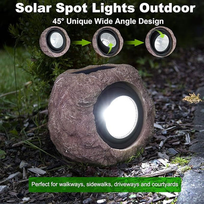 Solar Rock Lights Outdoor Waterproof - [4 Pack] Realistic Stone Solar Powered Garden Lights, LED Decorative Landscape Lighting for Pathway, Yard, Walkway, Lawn, Rockery, Warm White