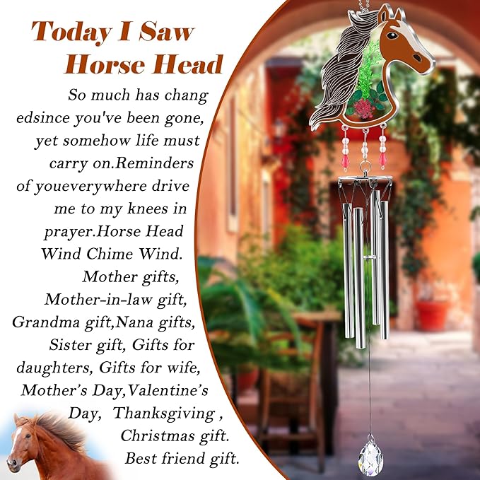 KY&BOSAM Horse Wind Chime with Crystal Sympathy Wind Spinner Memorial Wind Chime for Loss of Loved One Prime Bereavement Sympathy Memorial Gift for Loss of Mother Nana Father Gift Home Garden Decor