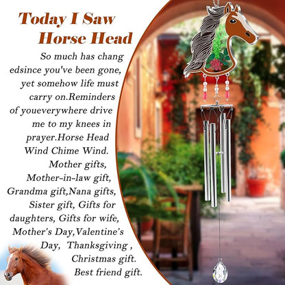 KY&BOSAM Horse Wind Chime with Crystal Sympathy Wind Spinner Memorial Wind Chime for Loss of Loved One Prime Bereavement Sympathy Memorial Gift for Loss of Mother Nana Father Gift Home Garden Decor